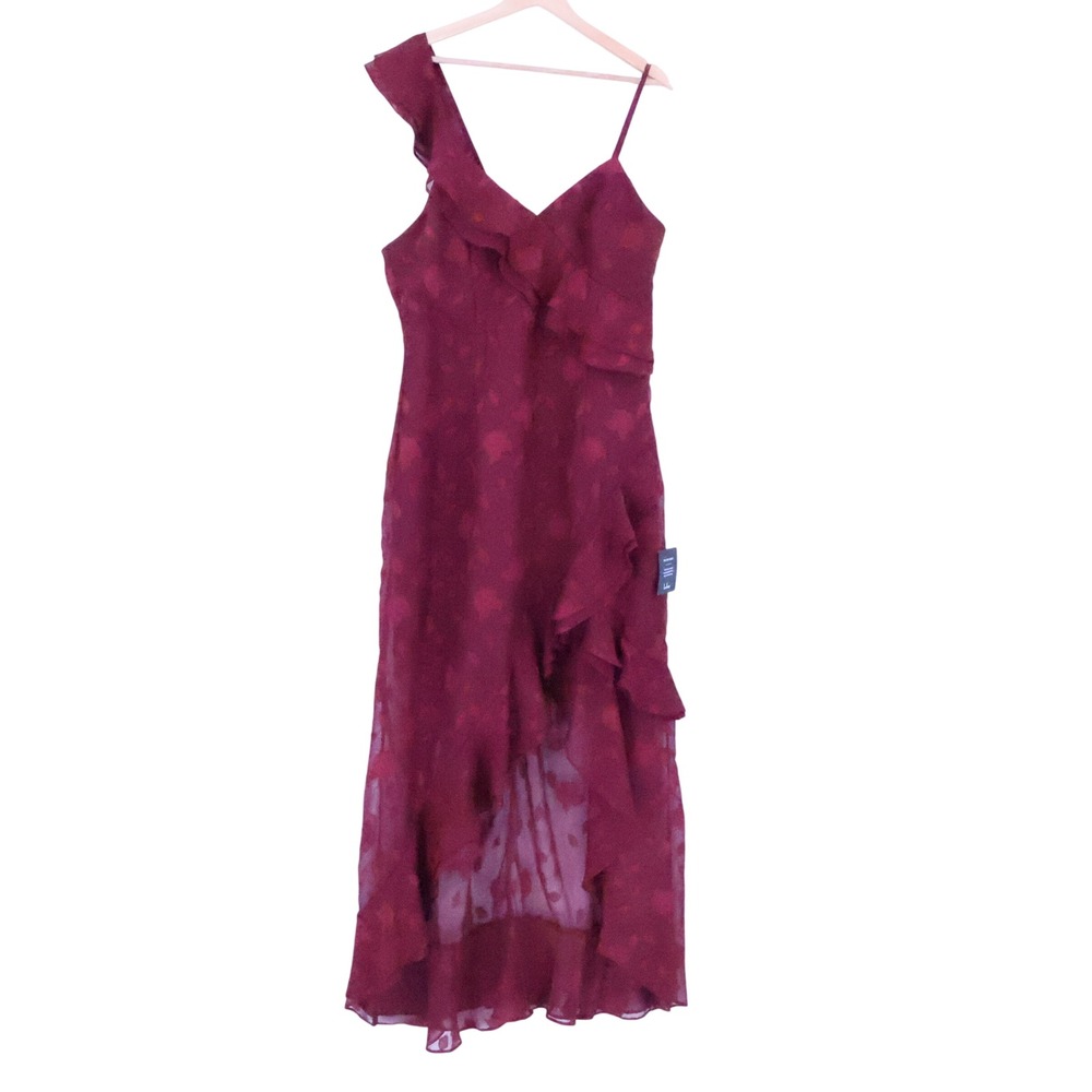 Lulus Forever Be Maxi Dress Size S Burgundy Floral Jacquard Ruffle Romantic NWT
